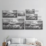 Reflected Cliffs, Stormy Sky, Coastal View, Dramatic Landscape, Canvas Print, minimalist art, office decor, moody black and white wall art