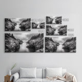 Ocean Passage, Cliff Channel, Rugged Coast, Forest Horizon, Canvas Print, dramatic nature art, large wall piece, hallway landscape art