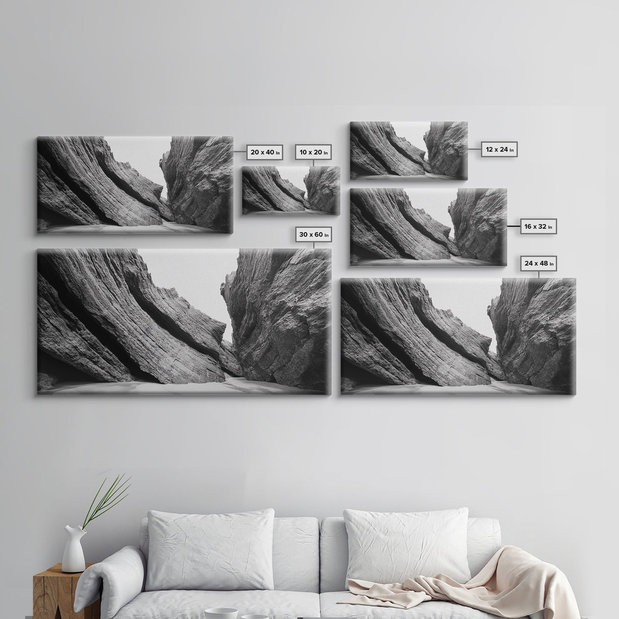 Canyon Rocks, Desert Wall, Natural Texture, Modern Rustic Decor, Framed Canvas Print, Bathroom Wall Art, Monochrome Earth Tones