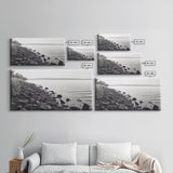 Shoreline Rocks, Quiet Water, Still Landscape, Coastal Photography, Canvas Print, Minimalist Office Art, Calm Nature Scene