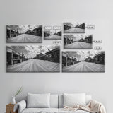 Boardwalk View, Beach Shops, Summer Scene, Coastal Town, Framed Canvas Print, Nautical Wall Art, Dining Room Coastal Decor