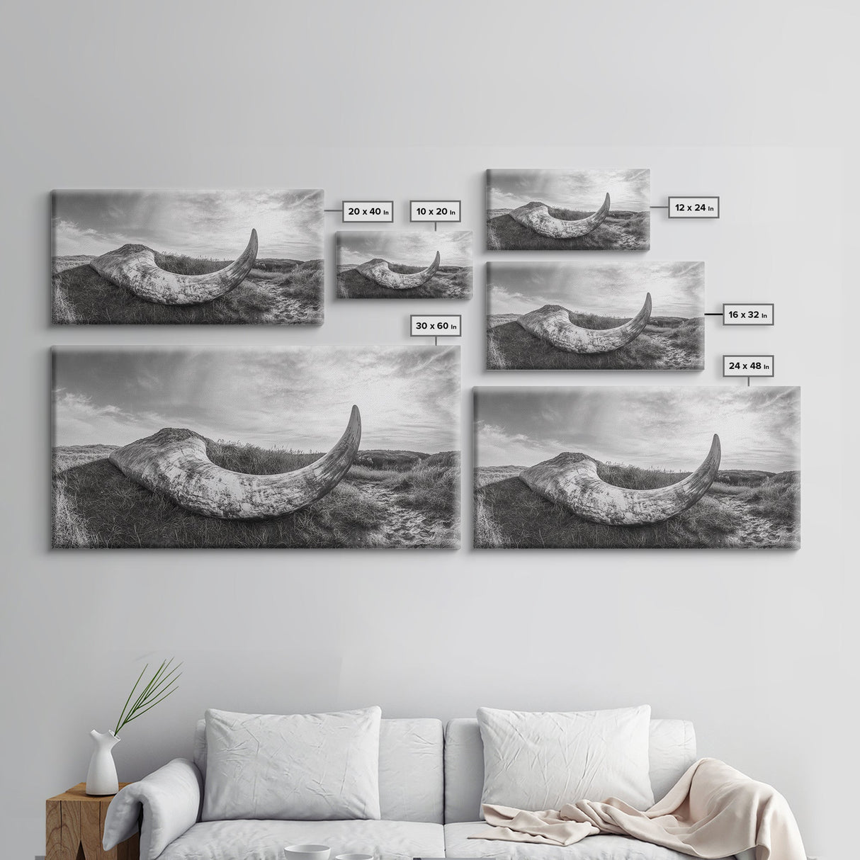 Driftwood Horn Curve, Coastal Nature Art, Whale Bone Decor, Beachside Minimalism, Canvas Print, Entryway Wall Art, Nautical Rustic Decor