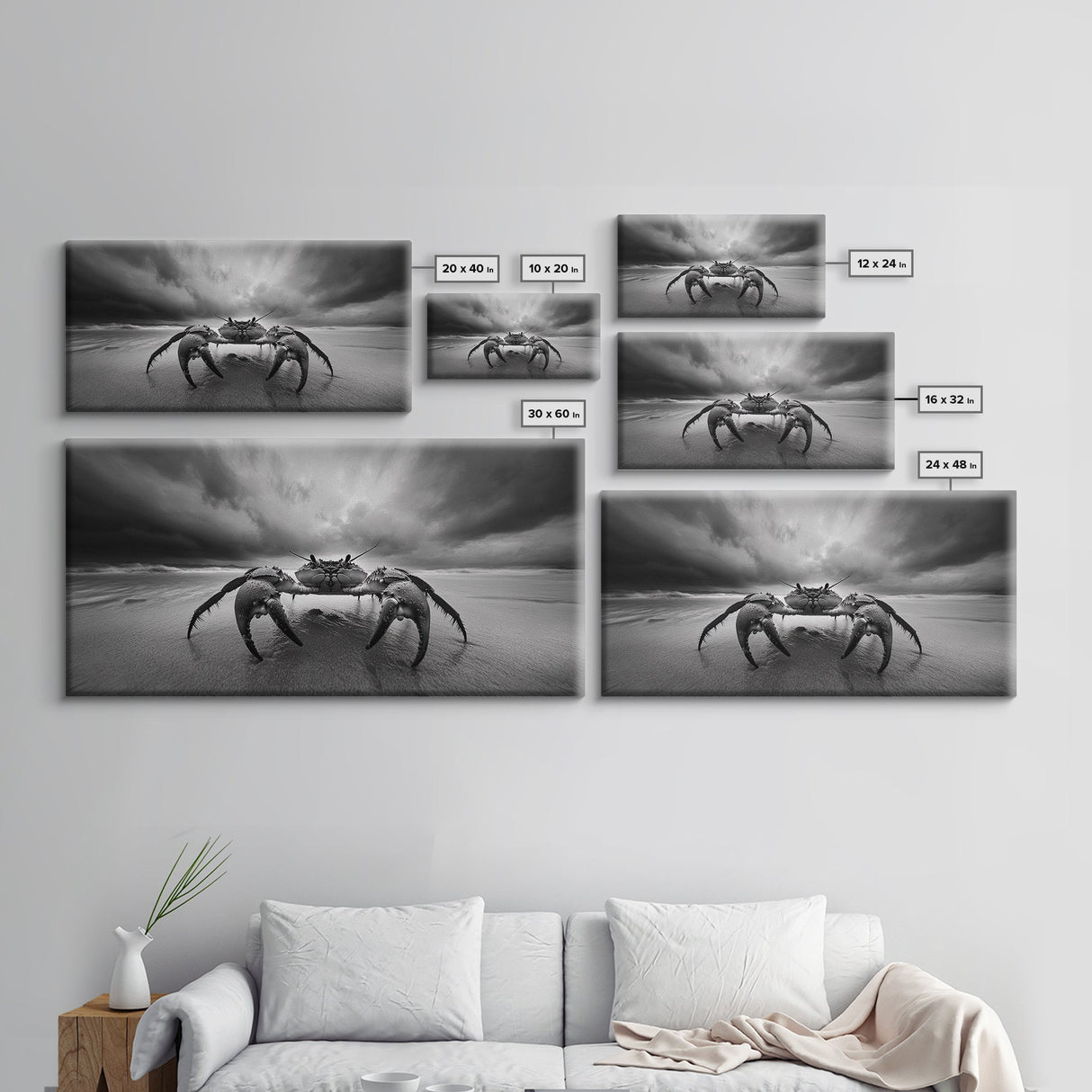 Fierce Crab, Coastal Storm, Ocean Mood, Dramatic Shore, Framed Canvas Print, Bathroom Wall Art, Beach House Decor, Marine Photography