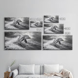Leaping Dolphin, Ocean Life, Marine Animal, Waves Splashing, Framed Canvas Print, Coastal Kids Room Art, Beach House Decor