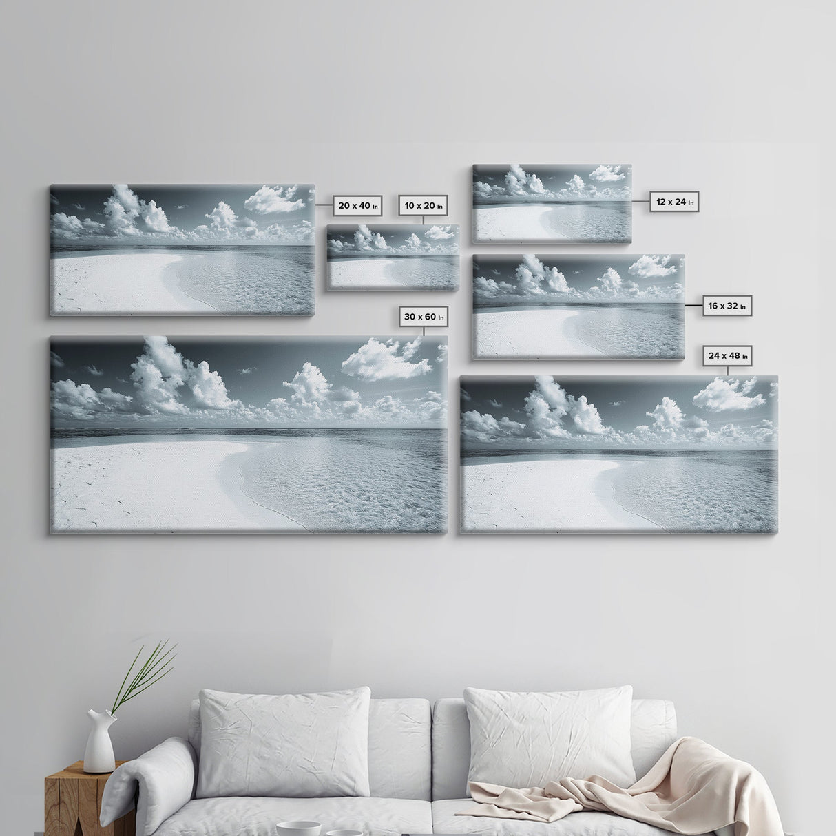 Tropical Sandbar Shore, Minimal Seascape, Calm Ocean Print, Azure Coastal View, Canvas Print, Bathroom Wall Art, Boho Decor