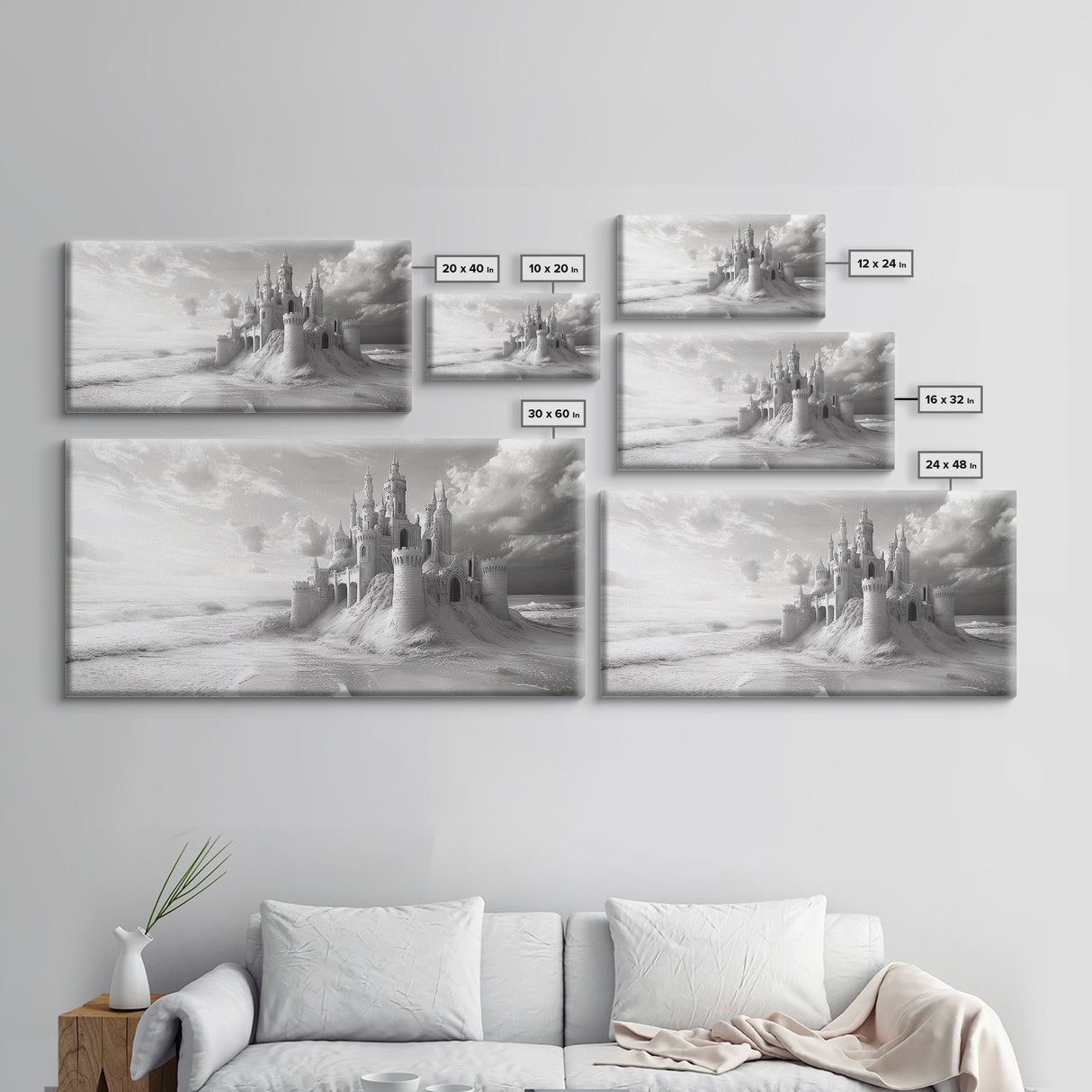 Sandcastle Fortress, Dreamy Seaside Castle, Fairytale Fantasy Art, Ocean Kingdom, Framed Canvas Print, Kids Room Wall Art, Bedroom Wall Art