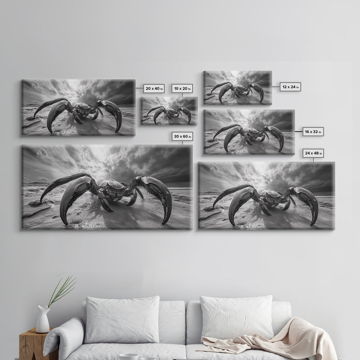 Giant Crab Close-Up, Beach Creature Art, Ocean Monster Print, Fantasy Wildlife Scene, Framed Canvas Print, Game Room Wall Art