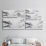 Snowy Cliff Reflection, Winter River Scene, Black and White Nature, Framed Canvas Print, Minimalist Wall Art, Neutral Winter Decor
