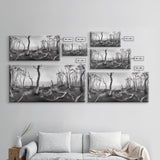 Burnt Forest, Moody Trees, Coastal Landscape, Nature Scene, Framed Canvas Print, Rustic Wall Art, Boho Decor, Fall Home Aesthetic