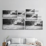 Stormy Beach House, Coastal Decor, Monochrome Photography, Beachfront Scene, Canvas Print, Moody Ocean Wall Art, Bedroom Coastal Wall Decor