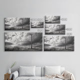 Power Pole, Rural Landscape, Stormy Sky, Country Calm, Framed Canvas Print, farmhouse entryway wall art, rustic black and white print
