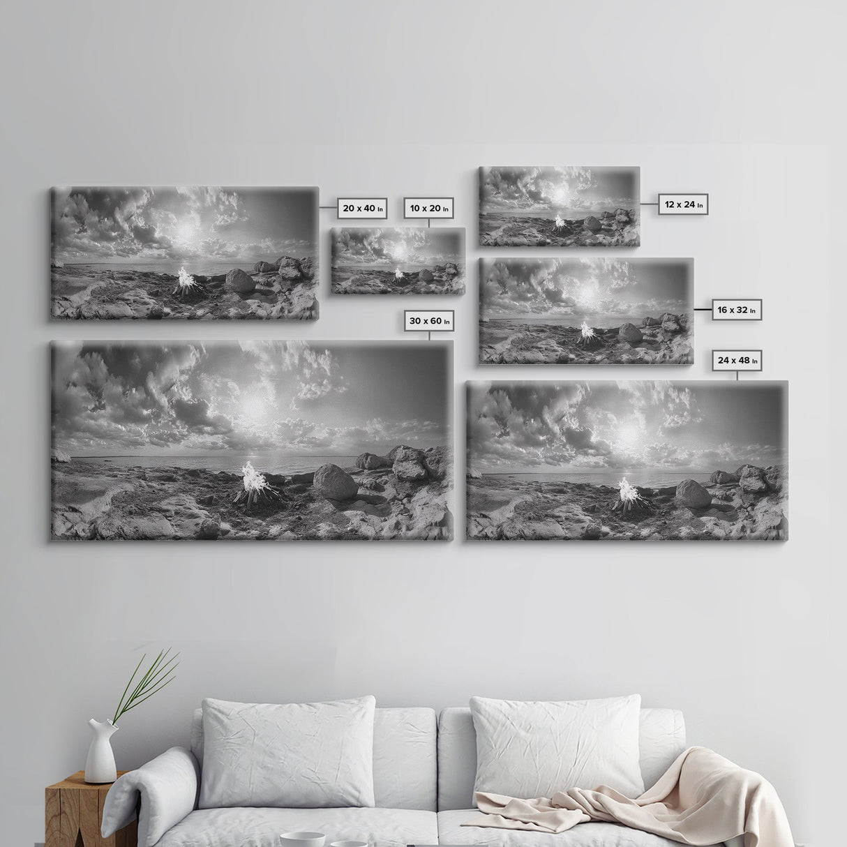 Coastal Campfire, Ocean Sunset, Rocky Shore, Bonfire Glow, Canvas Print, Nature Wall Art, Autumn Cabin Decor, Outdoor Retreat Style