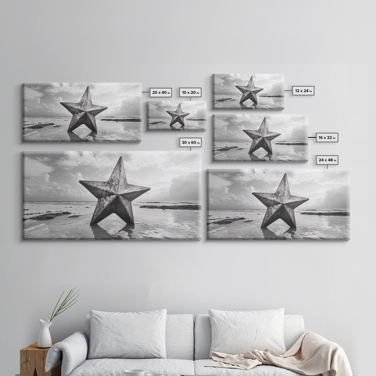 Weathered Star Sculpture, Coastal Symbol, Beach Art, Framed Canvas Print, Americana Wall Art, Entryway Decor, Rustic Beach House