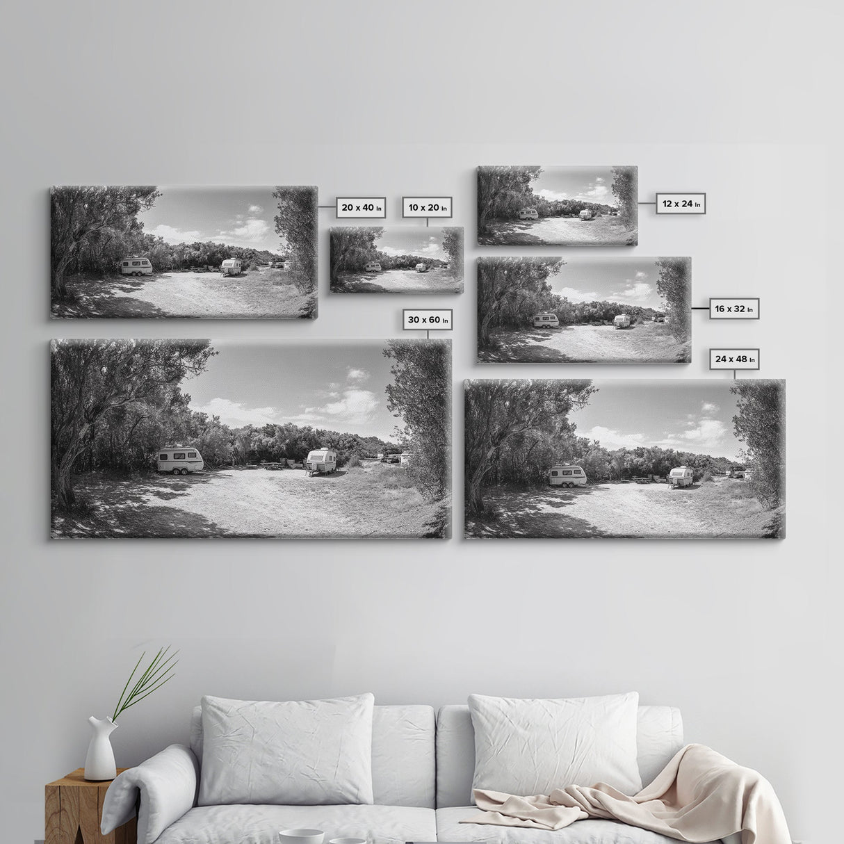 Camper Vans, Nature Escape, Forest Glamping, Sunny Grove, Canvas Print, Rustic Wall Art, Adventure Lover Gift, Living Room Decor