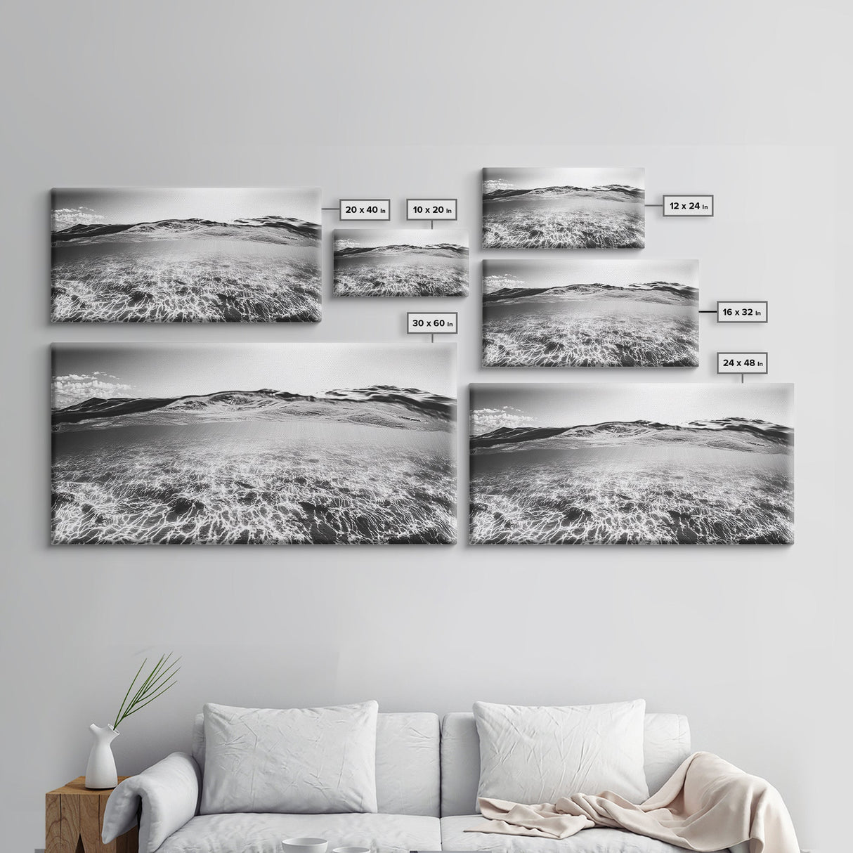 Ocean Surface, Sunlit Water, Sea Ripple, Underwater Light, Canvas Print, Modern Beach Art, Bathroom Wall Decor, Coastal Vibes