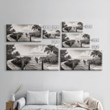 Beach Path, Coastal Dock, Tropical Palms, Canvas Print, Vacation Vibes, Boho Seaside Decor, Bathroom Wall Art, Nautical Island Landscape