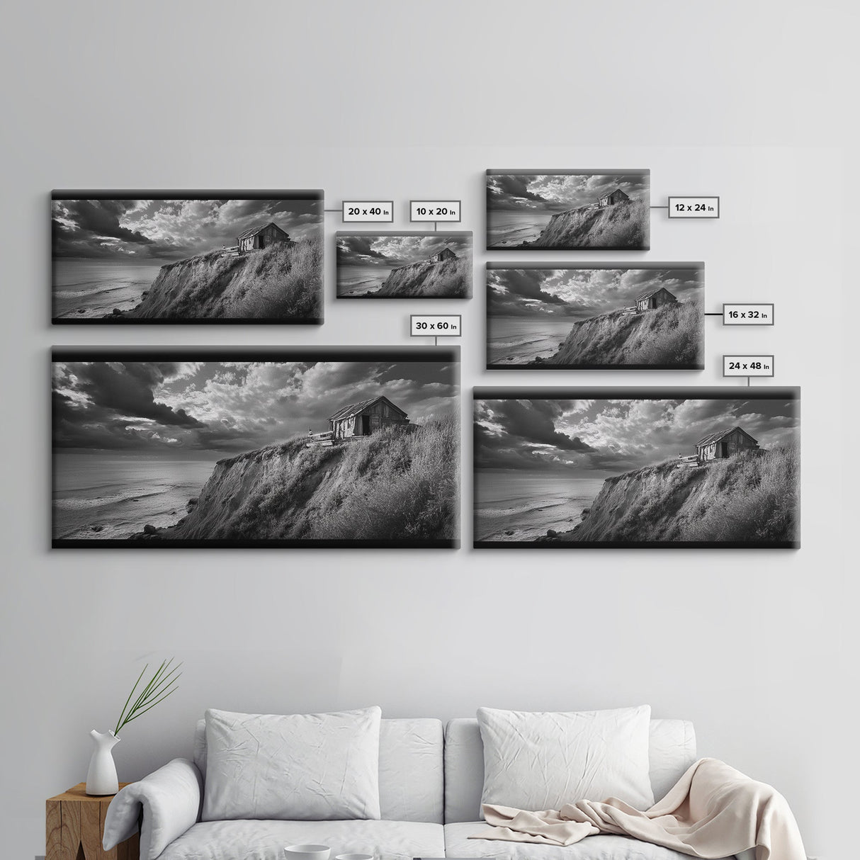 Cliff Cabin, Stormy Coast, Ocean Bluff, Dramatic Skies, Canvas Print, Moody Nature Art, Living Room Accent, Fall Season Decor