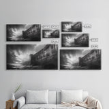 Cliff Lighthouse, Dramatic Sky, Seaside Tower, Ocean Mood, Canvas Print, Gothic Wall Art, Study Decor, Moody Coastal Artwork