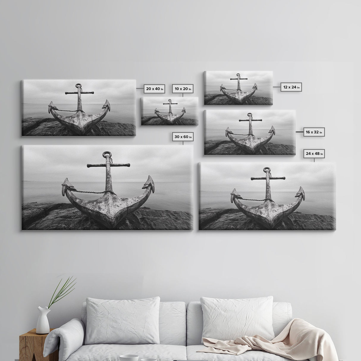 Nautical Anchor Art, Coastal Photography, Rustic Beach Decor, Framed Canvas Print, Bathroom or Lake House Wall Art, Minimal Style