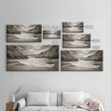 Secluded Beach Cove, Coastal Seascape, Sepia Landscape Art, Framed Canvas Print, Bathroom or Bedroom Wall Decor, Nature Inspired
