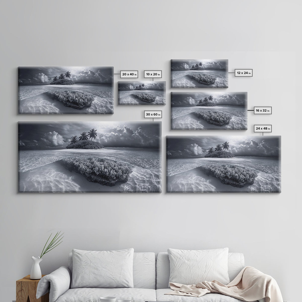 Coral Island, Tropical Ocean, Underwater Reef, Clear Sea, Framed Canvas Print, Beach House Art, Coastal Living Room Decor, Office Wall Decor