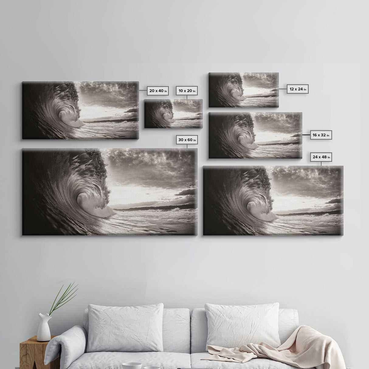 Ocean Wave, Dramatic Curl, Coastal Photography, Seascape Art, Framed Canvas Print, Surf Wall Decor, Nautical Living Room Wall Art