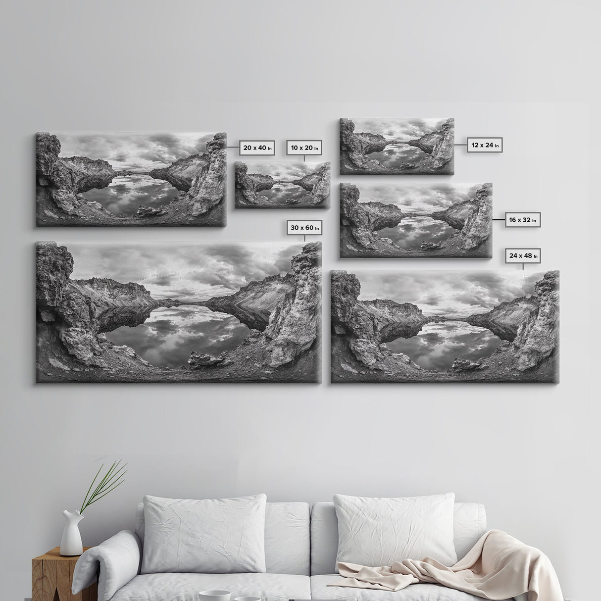 Mountain Lake, Rocky View, Cloud Reflection, Nature Landscape, Canvas Print, Rustic Home Decor, Bedroom Wall Art, Explorer Style