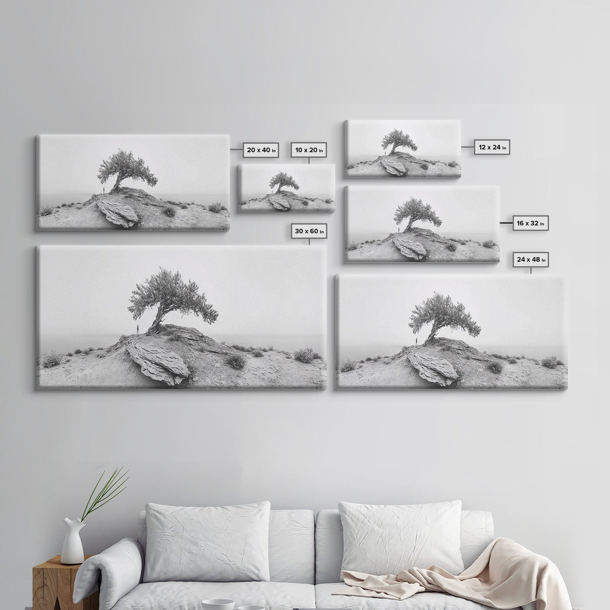 Solitary Tree, Minimalist Nature, Desert Landscape, Canvas Print, Modern Home Decor, Neutral Wall Art, Entryway Accent, Calm Mood Art