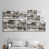 Desert Oasis, Palm Landscape, Nature Panorama, Framed Canvas Print, Tropical Wall Art, Living Room Decor, Boho Aesthetic, Sunlit Scene