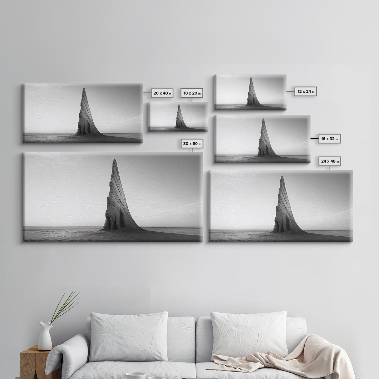 Sharp Spire, Abstract Rock, Desert Sculpture, Canvas Print, Minimalist Wall Art, Office Decor, Nature Geometry, Monochrome Art