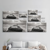 Ocean and Book, Moody Literary Print, Surreal Seascape Art, Framed Canvas Print, Library or Reading Nook Wall Decor, Dark Academia
