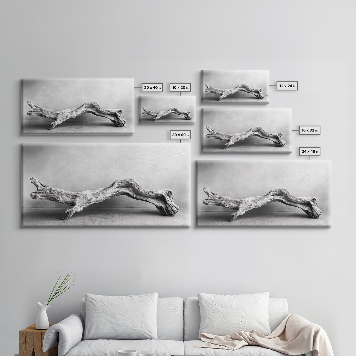 Driftwood Sculpture, Organic Modern Art, Natural Wood Texture, Neutral Decor, Framed Canvas Print, Bedroom or Living Room Wall Art