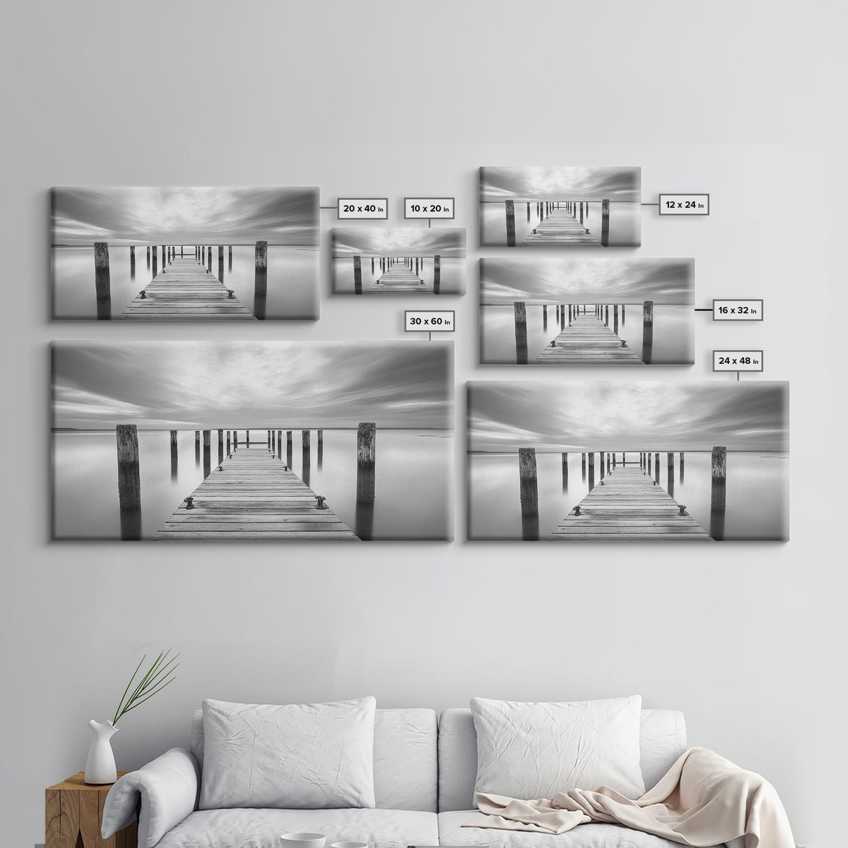 Wooden Dock Scene, Peaceful Lake Sunset, Minimalist Waterfront, Canvas Print, Zen Bedroom Wall Art, Tranquil Meditation Decor