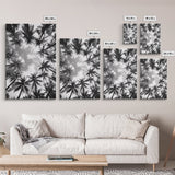 Palm Tree Sky, Tropical Canopy, Black and White Island View, Jungle Overhead Scene, Framed Canvas Print, Bathroom Wall Art, Beach Boho Decor
