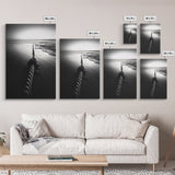 Ocean Rope Shore, Nautical Minimalism, Seaside Monochrome, Black and White Calm, Framed Canvas Print, Bedroom Wall Art, Coastal Decor