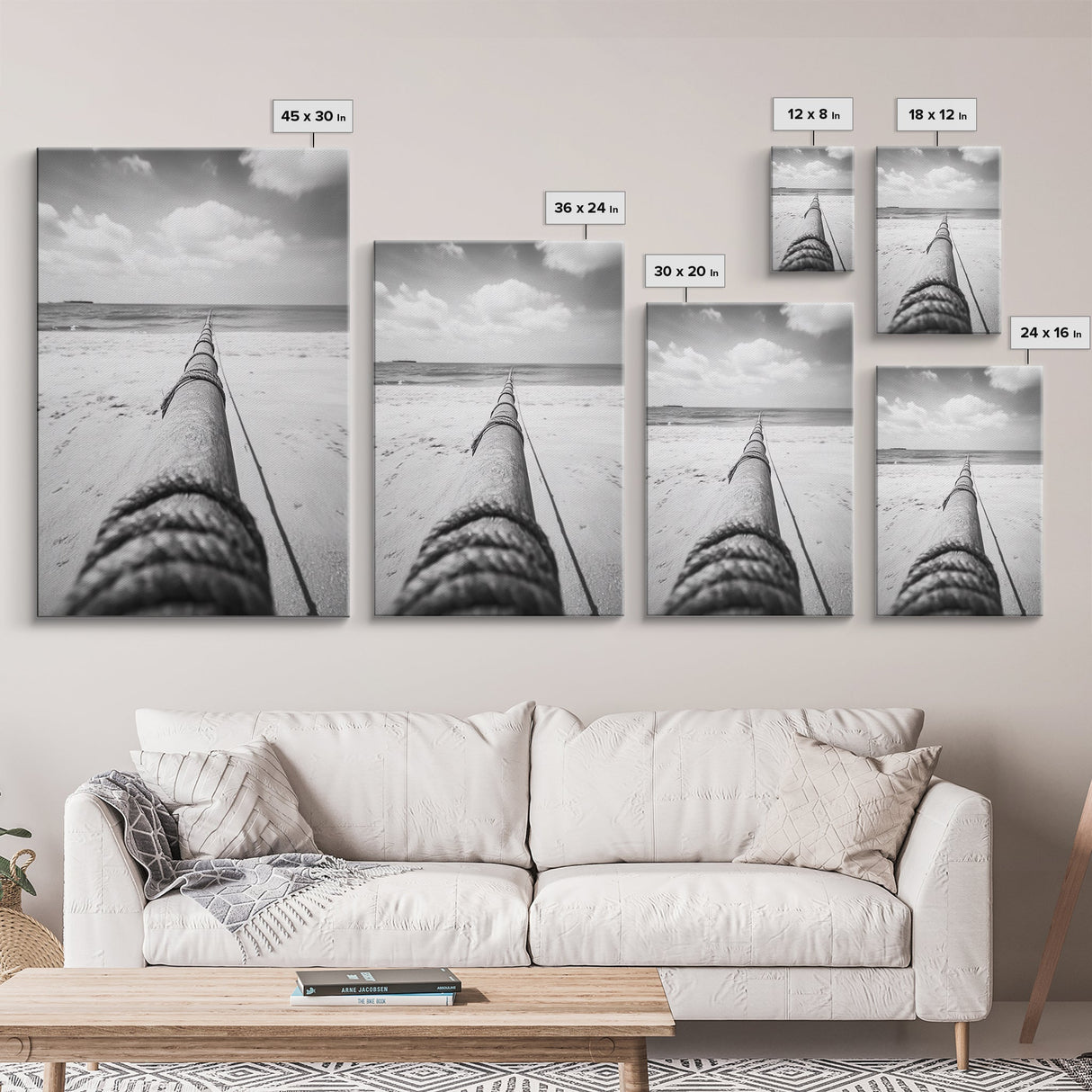 Nautical Rope, Ocean Line, Endless Beach, Maritime Horizon, Canvas Print, Minimalist Wall Art, Modern Coastal Decor, Entryway Beach Art