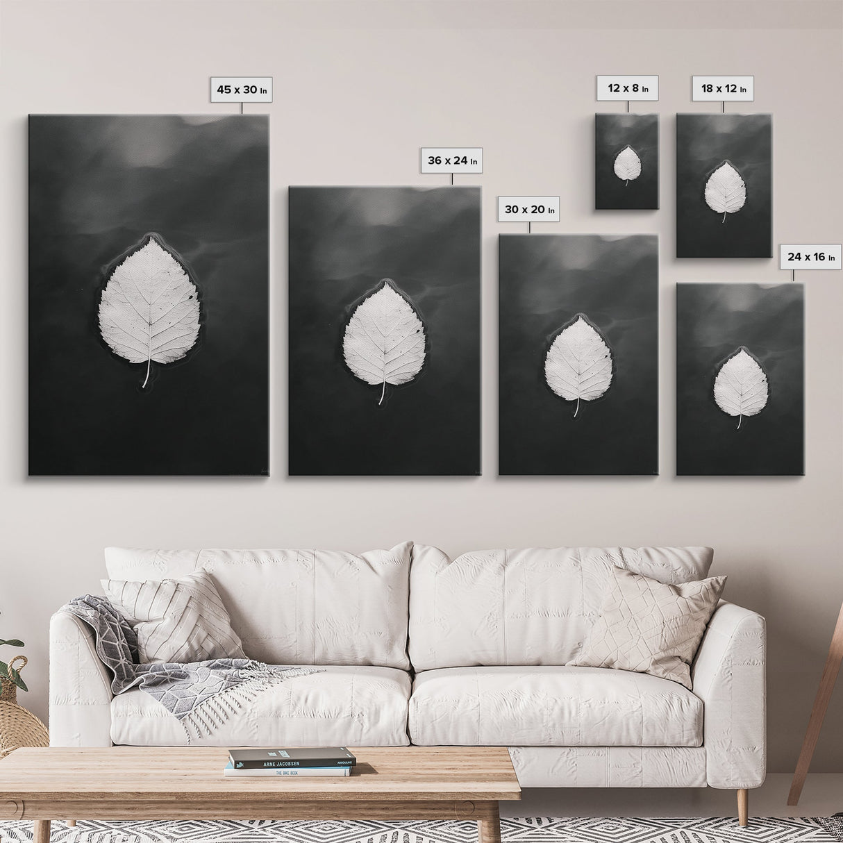 Floating Leaf, Still Water, Nature Simplicity, Autumn Calm, Canvas Print, Minimalist Wall Art, Bathroom Decor, Scandinavian Fall Style
