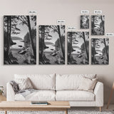 Woodland Cove Path, Tranquil Forest Scene, Nature Escape Art, Canvas Print, Cabin Wall Art, Coastal Boho Decor, Black White Landscape