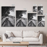 Coastal Shadows Path, Black and White Landscape, Framed Canvas Print, Entryway Art, Calm Nature Scene, Moody Coastal Wall Decor