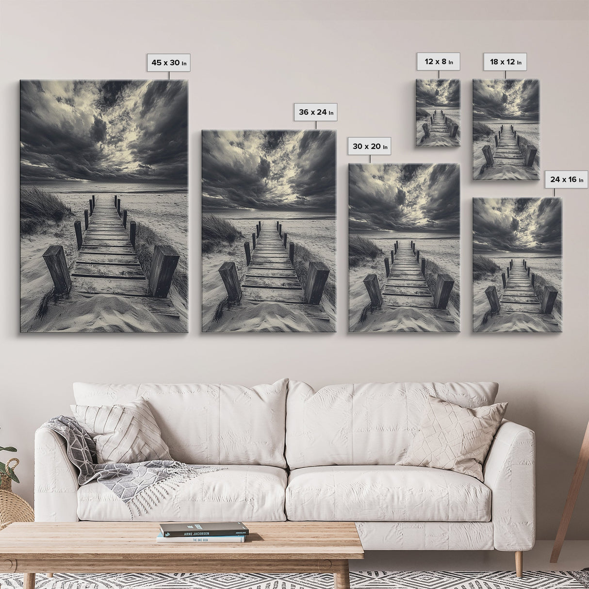 Stormy Beach Dock, Dramatic Skies, Coastal Mood, Framed Canvas Print, Fall Wall Art, Entryway Decor, Moody Seascape, Rustic Coastal Home