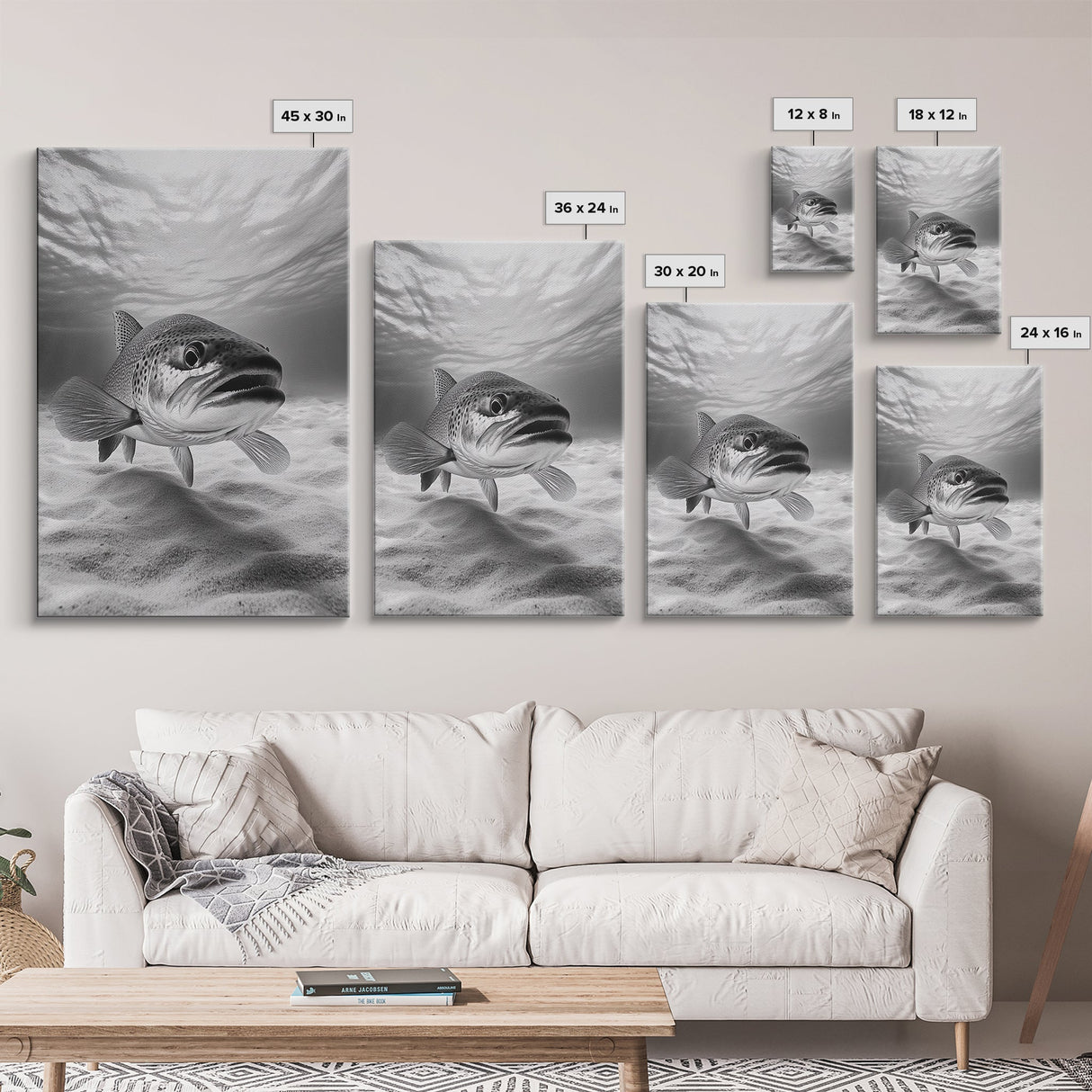 Underwater Trout Closeup, Realistic Fish, Nature Photography, Canvas Print, Man Cave Art, Fishing Lover Gift, Rustic Lake Decor