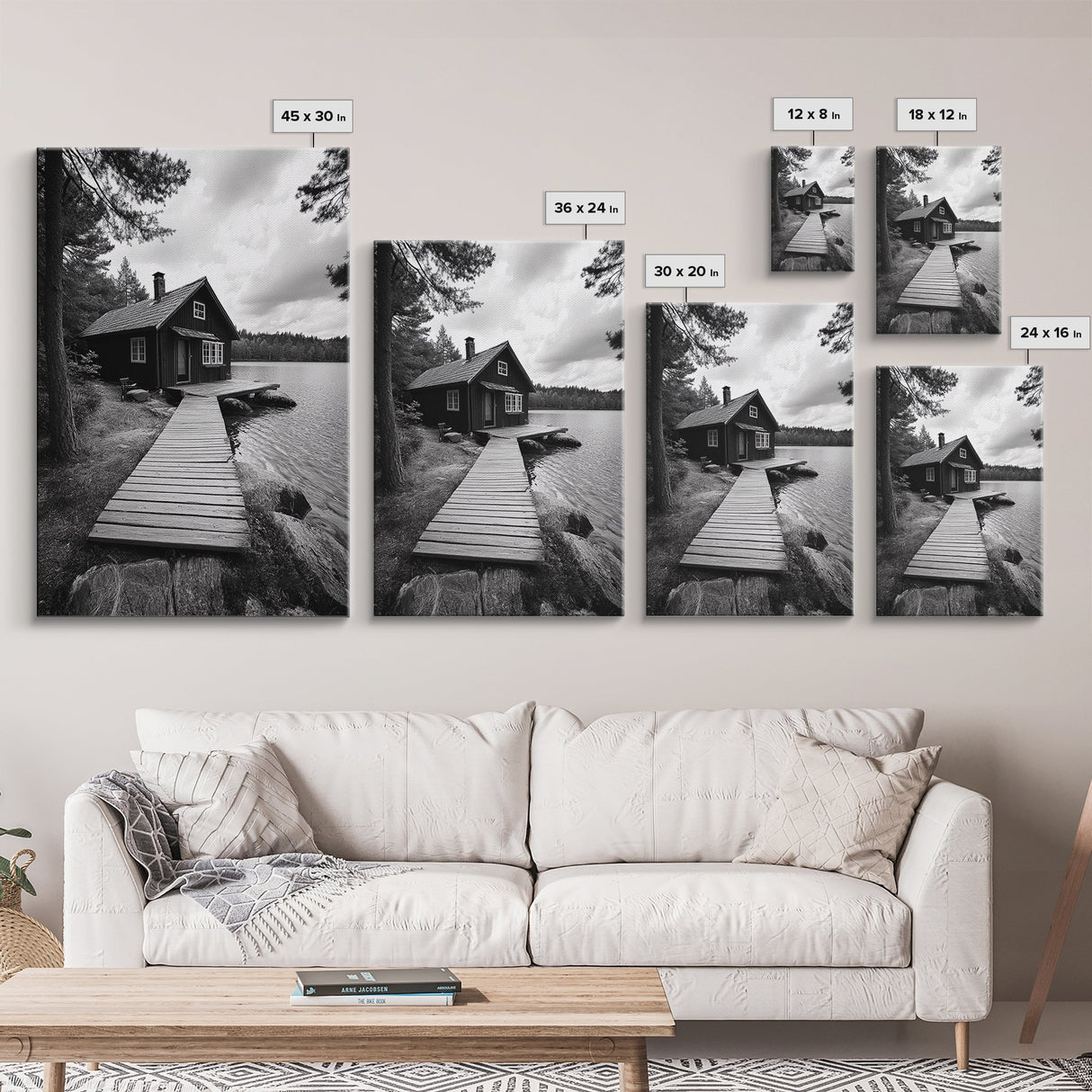 Lake Cabin Path, Nordic Forest Retreat, Nature Escape, Canvas Print, Cozy Wall Art, Scandinavian Decor, Fall Rustic Living Room Art
