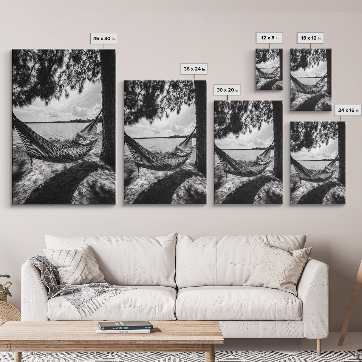 Hammock Lake View, Peaceful Retreat, Summer Breeze, Canvas Print, Boho Outdoor Art, Bedroom Relaxation Decor, Minimalist Coastal Vibe