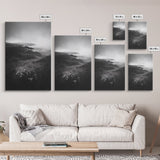 Rolling Mist Hills, Dreamy Countryside, Framed Canvas Print, Black and White Wall Art, Bedroom Calm Decor, Nature Landscape