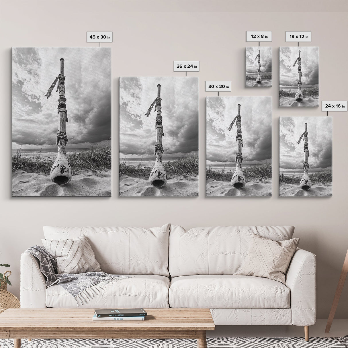 Coastal Totem, Beach Symbol, Stormy Horizon, Framed Canvas Print, nautical art, entryway decor, tribal coastal artwork, Modern Loft Decor