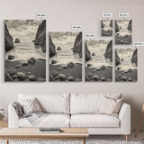 Secluded Cove, Rocky Shoreline, Ocean Retreat, Canvas Print, neutral beach art, living room decor, coastal nature photography