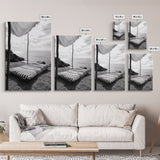 Seaside Nap, Minimal Daybed, Coastal Shade, Serene Moment, Canvas Print, Beach Bedroom Decor, Boho Seaside Art, Coastal Wall Style