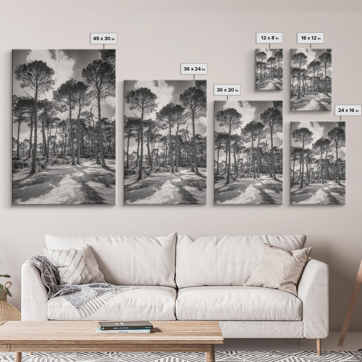 Forest Shadows, Tall Pines, Natural Light, Framed Canvas Print, woodland landscape, rustic cabin decor, autumn forest art