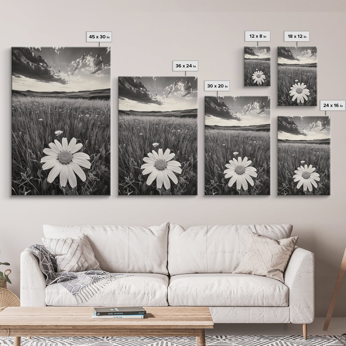 Wildflower Field, Daisy Bloom, Summer Meadow, Framed Canvas Print, Boho Botanical Wall Art, Bedroom Decor, Earthy Nature Photography
