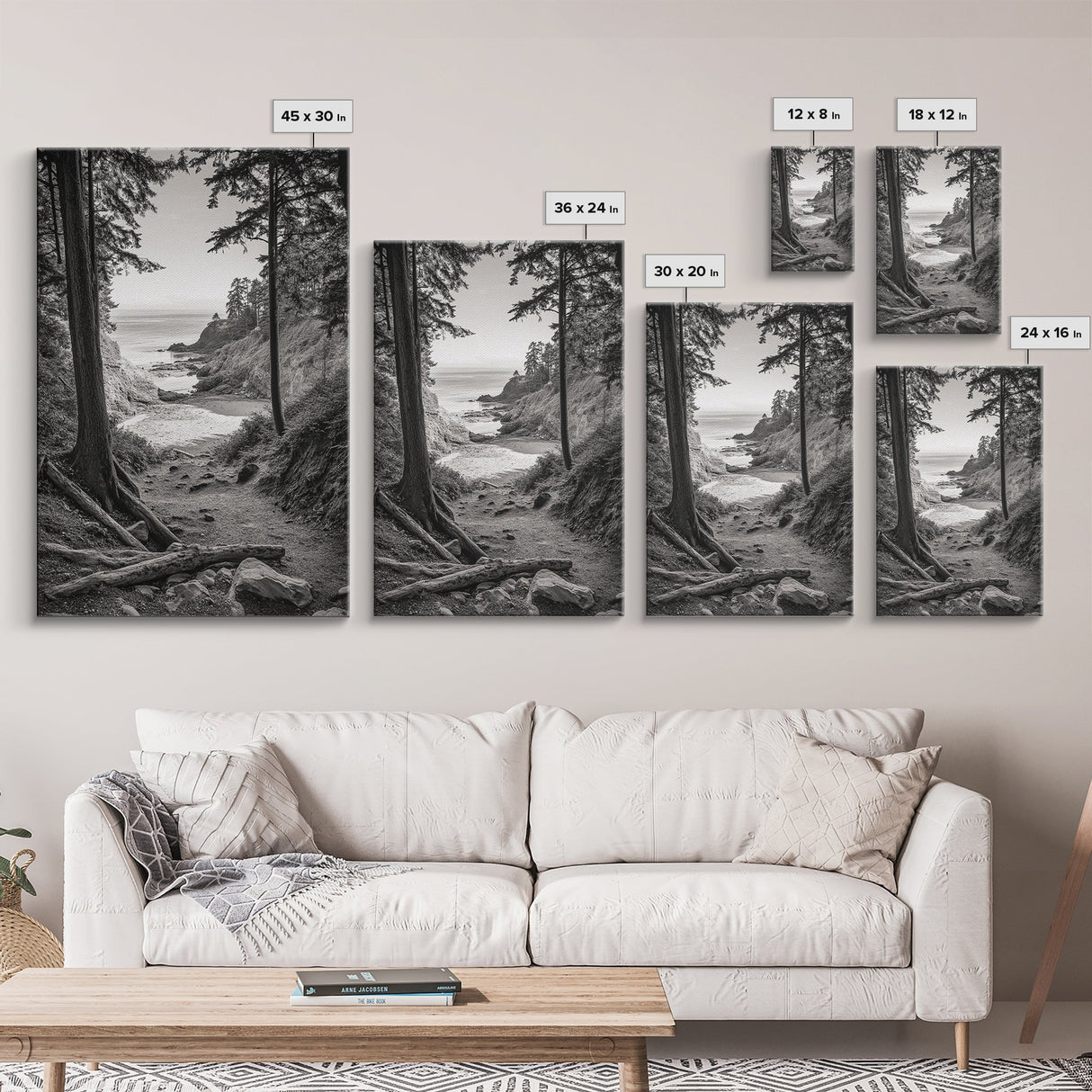 orest Cove, Ocean View, Pacific Trail, Framed Canvas Print, Coastal Nature Wall Art, Entryway Decor, Earthy Minimalist Photography